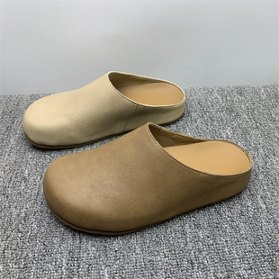 2025新款 专柜断码 处理真皮法式 复古包头半拖鞋 厚底外穿懒人博肯鞋