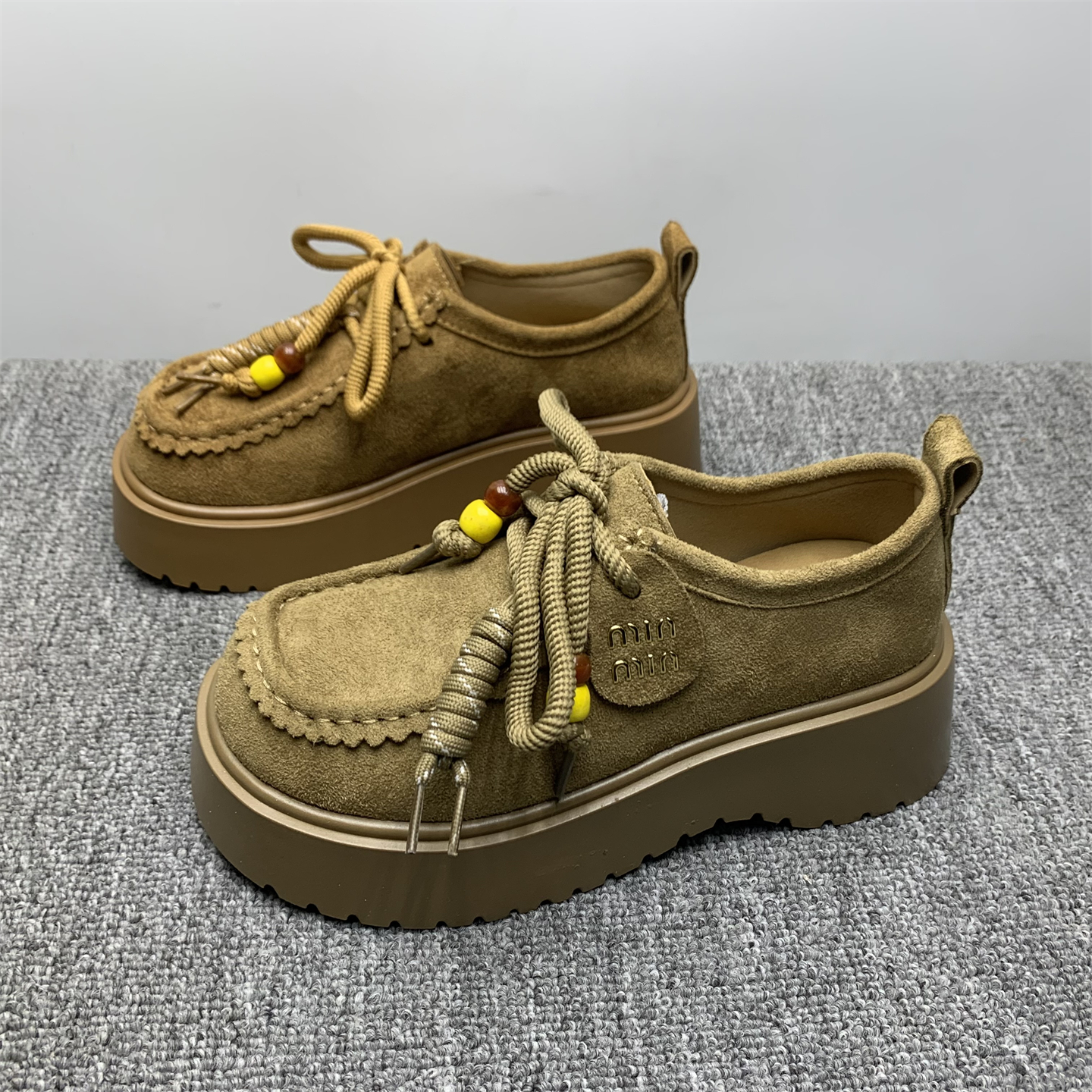 撤柜断码处理厚底轻便博肯鞋女2025新款复古绒面增高休闲鞋袋鼠鞋