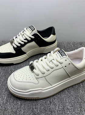 撤柜断码处理真皮小白鞋女2025新款软底防滑韩版时尚厚底拼色板鞋