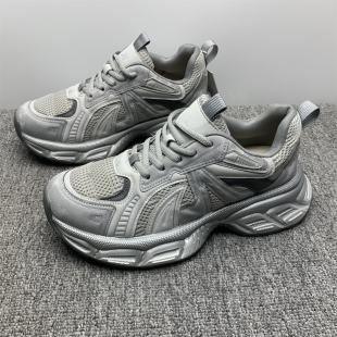 潮厚底增高网面透气复古运动鞋 女2026新款 真皮老爹鞋 撤柜处理39码