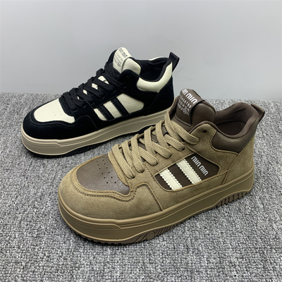 撤柜处理真皮复古德训高帮鞋女2025春季新款厚底防滑休闲运动板鞋