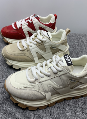 品牌撤柜3536码厚底阿甘鞋2025新款真皮休闲软底防滑运动老爹鞋女