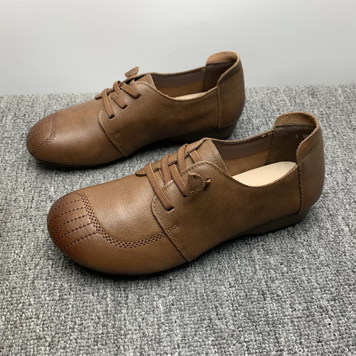 断码处理37码头层牛皮中老年妈妈鞋女2026新款软底舒适复古小皮鞋