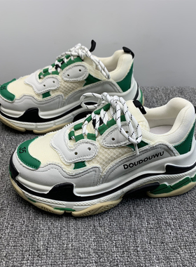 撤柜断码处理厚底增高运动鞋女2025新款网布透气拼色休闲老爹鞋潮