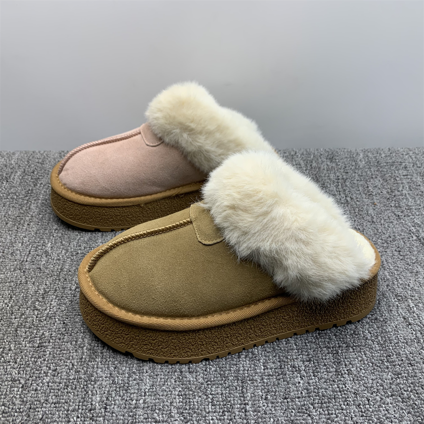 撤柜处理真皮厚底毛毛棉拖鞋女2025冬季新款外穿保暖懒人包头半托
