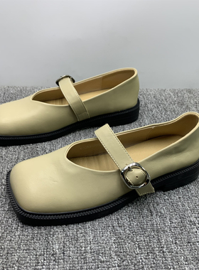 撤柜断码处理36码玛丽珍小皮鞋女2025新款软底一字扣带浅口豆豆鞋