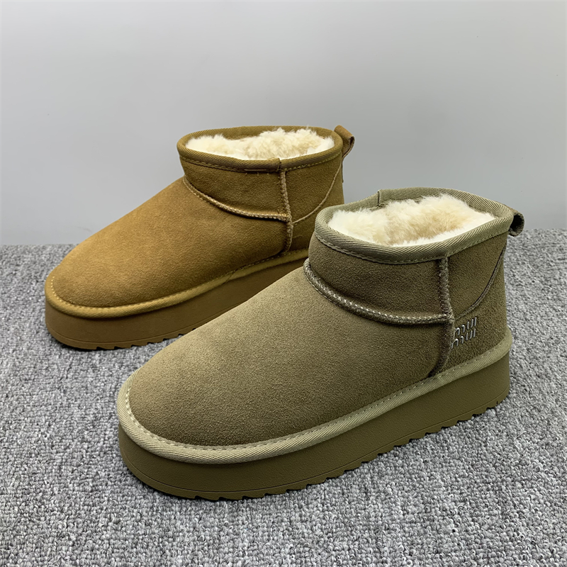 撤柜处理厚底真牛皮雪地靴女冬季新款短筒加厚保暖防滑耐磨女棉鞋