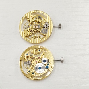 丹东7120镂空机芯 32.8mm 三针 手动上链 镂空金色 手表机芯