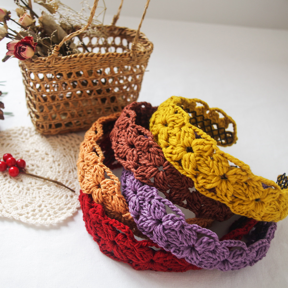 floret forest花边复古纯棉毛线编织网红钩织发带头饰儿童女孩