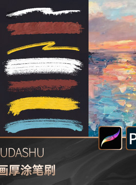 procreate笔刷ps天然油画手绘油漆效果厚涂炭笔素描画笔ipad素材
