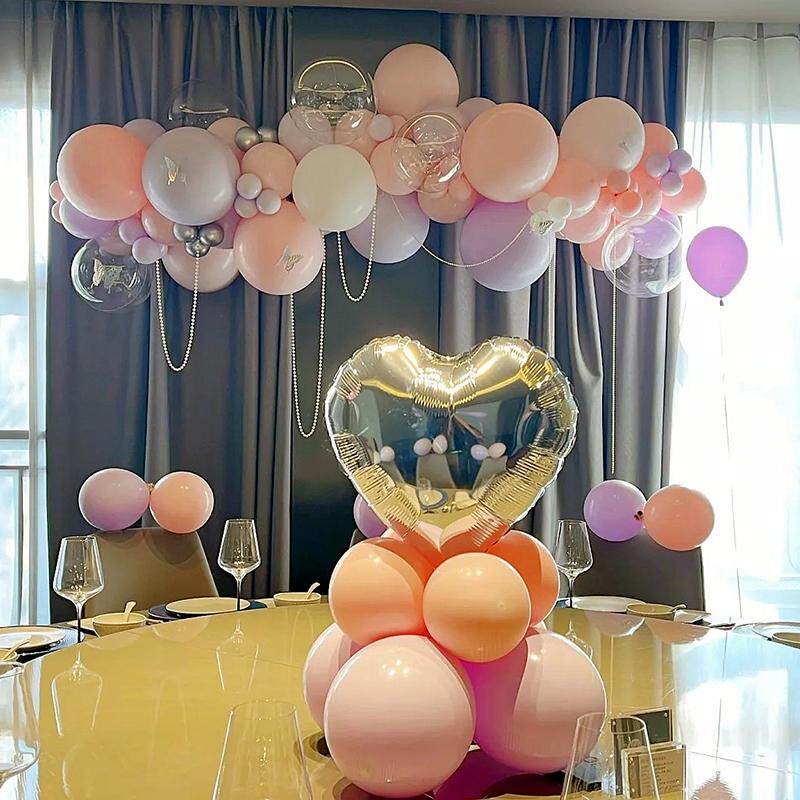 母亲节粉色气球链立柱拱门汽球装饰520布置周岁生日女生派对背景