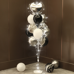 银色黑色气球地飘生日派对装饰场景布置汽球立柱氛围感男孩周岁