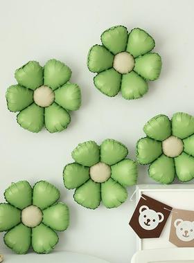 新年元旦儿童复古哑光绿色花朵雏菊铝膜气球生日派对装饰布置花