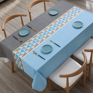 Nordic Style Tablecloth Blue Geometric Waterproof Dinning Ta