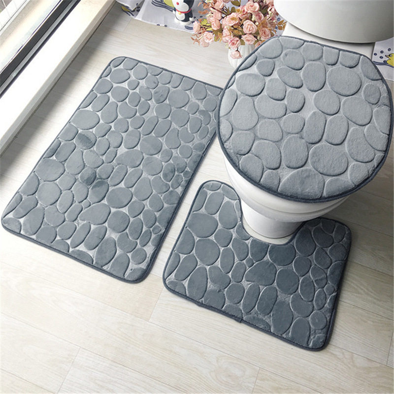 set of 3 bathroom bath mat set toilet soft non slip 2pcs bat