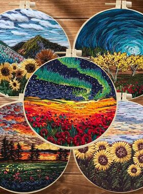 Starter Embroidery Kit Scenery Pattern Diy Beginner Embroide