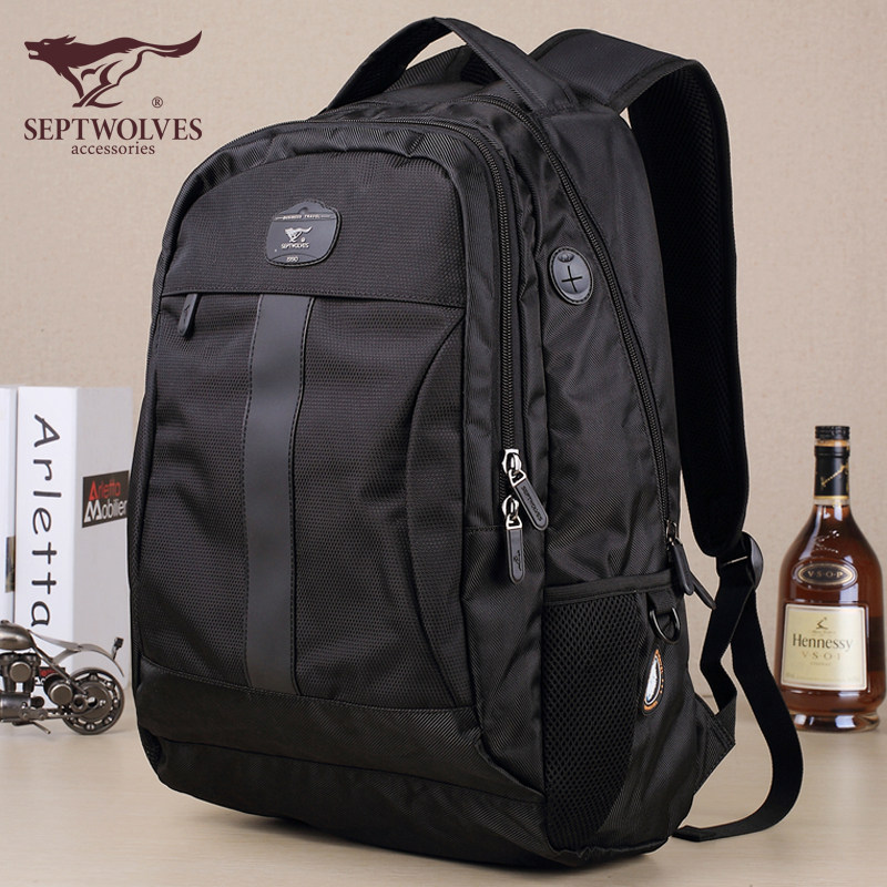 七匹狼双肩包男士休闲旅行简约时尚潮流商务电脑书包大容量背包男