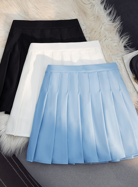 bm学院风甜美青春活力蓝色短裙垂感洋气高腰带安全裤百褶裙春夏潮