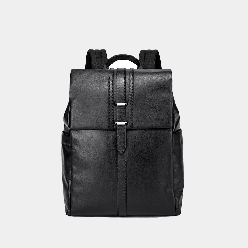 商务风双肩包男士头层牛皮大容量电脑男包黑色真皮旅行双肩背包