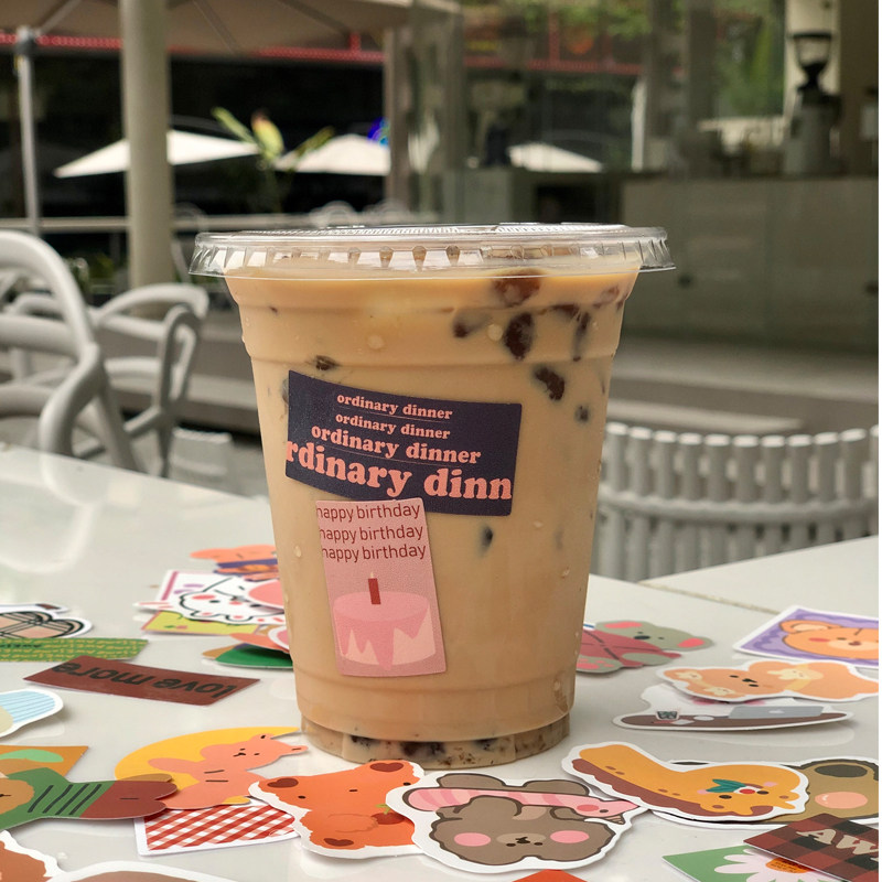 网红娜娜贴纸自制奶茶咖啡杯一次性带盖透明塑料家用冷饮外带定制
