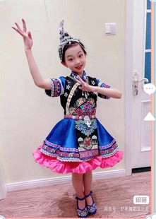 新款儿童苗族畲族土家族布依族哈尼族女童演出服独唱歌手演出服装