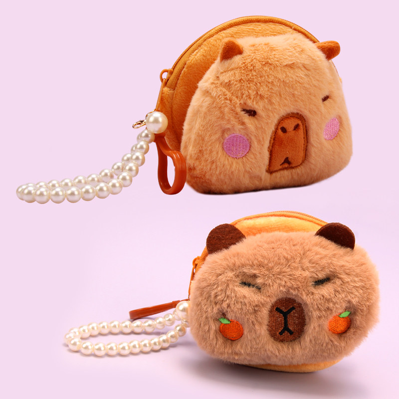 卡皮巴拉毛绒儿童卡通可爱零钱包女孩挂饰迷你小硬币卡包耳机收纳