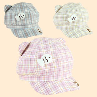 2026春夏鱼爪子猫耳朵格子防晒紫外线棒球帽女画家薄款显脸小遮阳