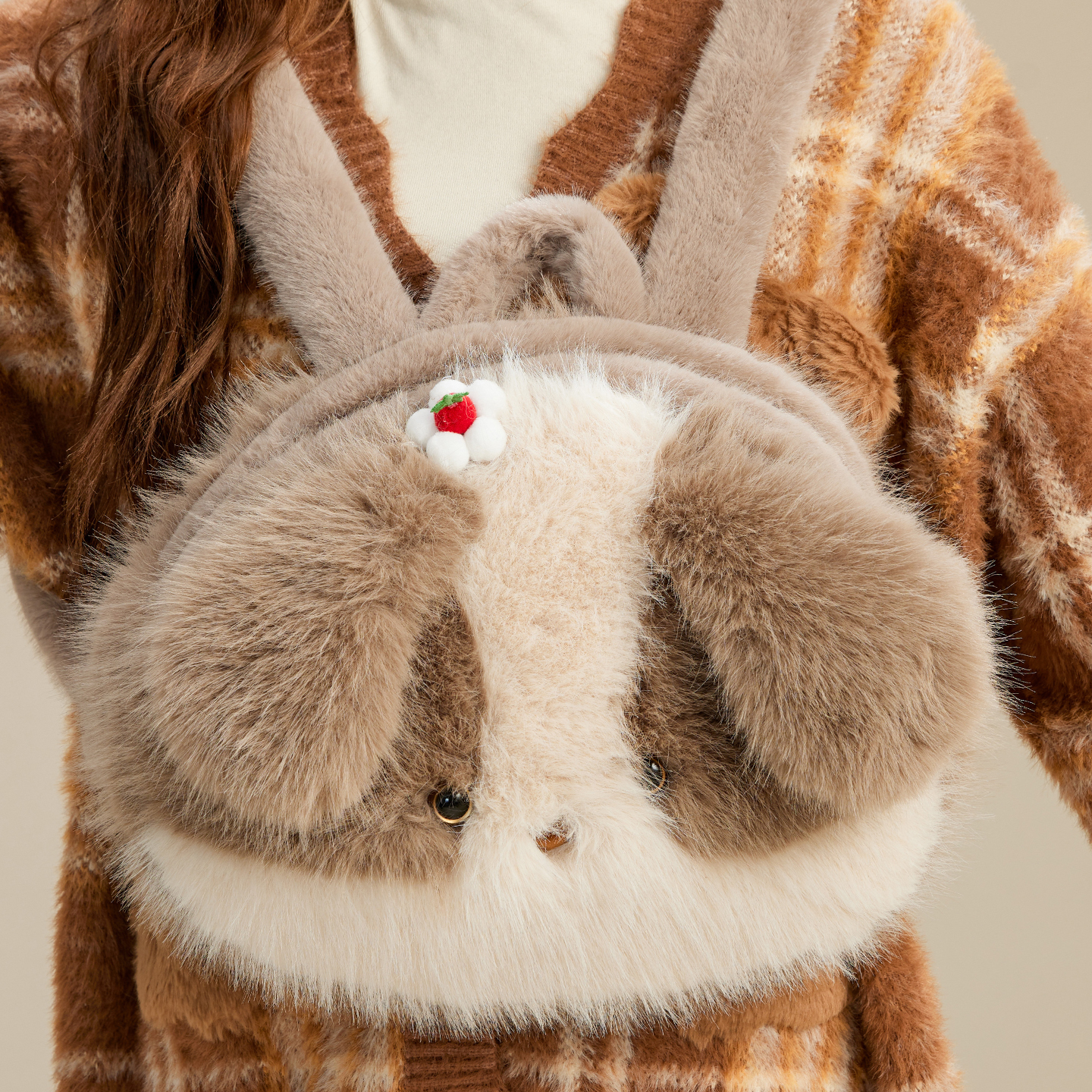 仿真花朵小猫儿童学生双肩背包可爱毛毛绒书包少女上班通勤大容量