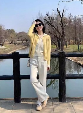 连帽假两件针织衫女2025春装新款毛衣开衫设计感显瘦长袖上衣显瘦