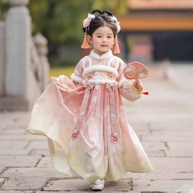 儿童汉服女童冬款加绒加厚连衣裙