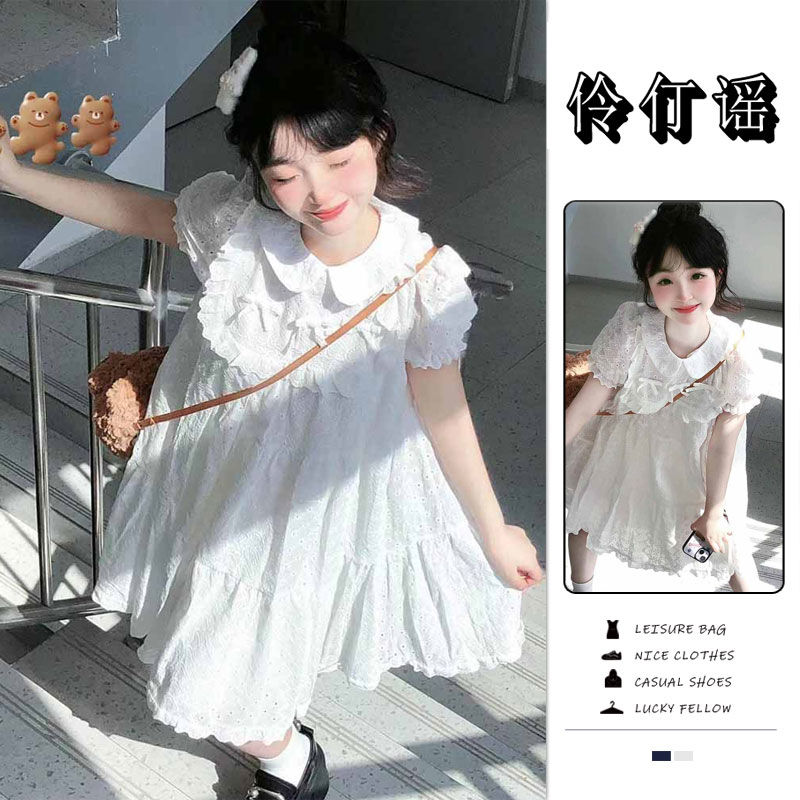 伶仃谣 娃娃领短袖夏女生连衣裙新款初恋可爱风小个子甜妹蝴蝶结