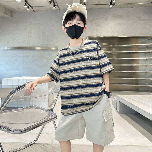 【条纹宽松】男童纯棉短袖T恤潮