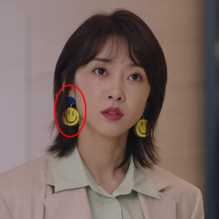 爱上海军蓝宣璐唐歆同款耳环耳饰笑脸高级2025日韩新款