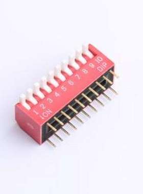 DL-10HT 拨码开关 2.54mm间距 10位 琴键式 直插侧拨长柄 红色 拨