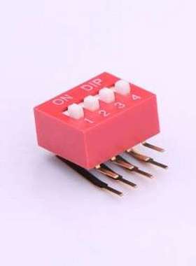 TM-04 拨码开关 拨码开关红色04P-90度插脚4PIN间距2.54mm立式侧