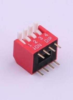 TE-04 拨码开关 拨码开关红色04P-180度4PIN间距2.54mm立式直插侧