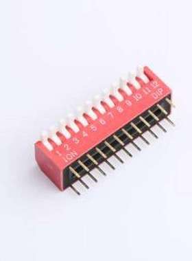 DL-12HT 拨码开关 2.54mm间距 12位 琴键式 直插侧拨长柄 红色 拨