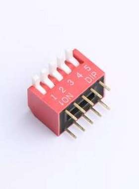 DL-05HT 拨码开关 2.54mm间距 5位 琴键式 直插侧拨长柄 红色 拨
