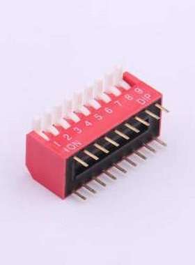 TE-09 拨码开关 拨码开关红色09P-180度9PIN间距2.54mm立式直插侧