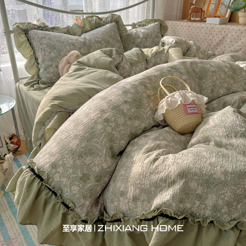 法式复古花边床上四件套纯棉全棉2026新款床单被套罩宿舍三件套4