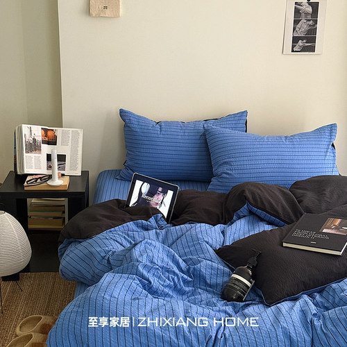 克莱因蓝丨ins皱皱纱床上四件套