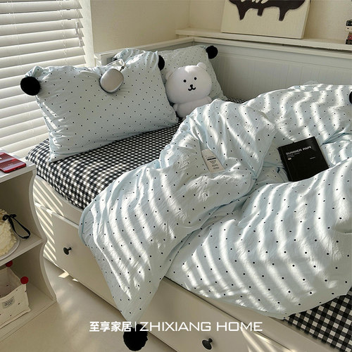 韩系简约波点球球丨床上四件套