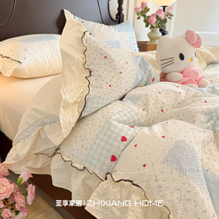 法式小清新花边纯棉床上四件套全棉2026新款被套床单人宿舍三件套