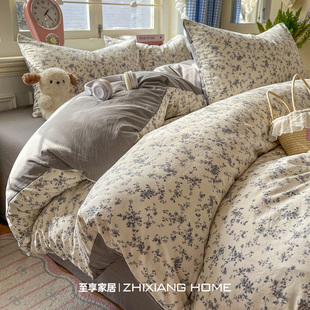 复古碎花古法水洗棉床上四件套2026新款 床单件被套罩宿舍三件套4