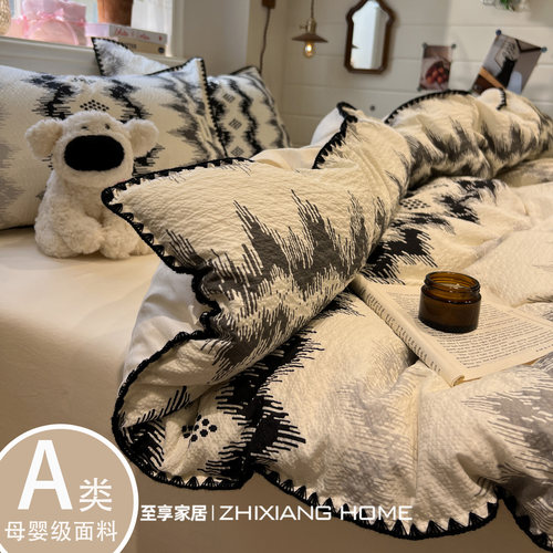 卧室侘寂风亲肤纯棉四件套贝壳绣