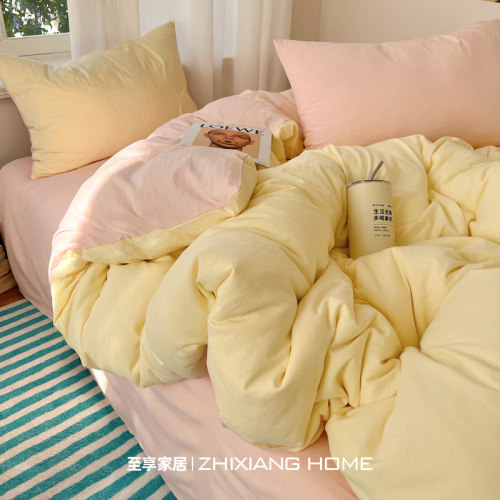 ins奶油风双拼床上四件套纯棉