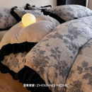 法式 加厚双面珊瑚绒床单被套床品三件套 复古花边牛奶绒四件套冬季