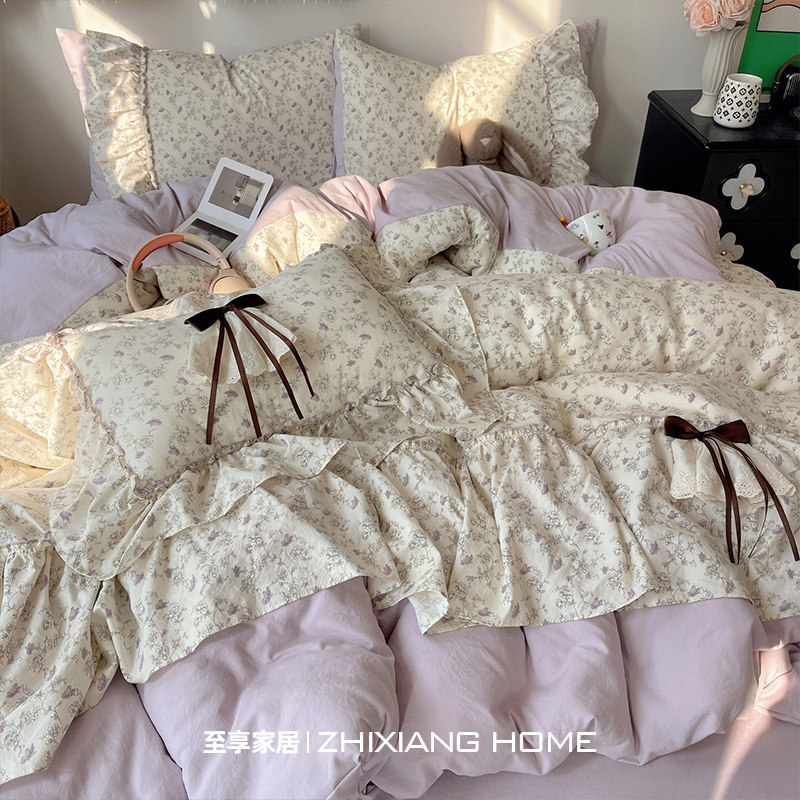 A类韩式浪漫花边床上用品四件套春夏2026新款床单被套宿舍三件套4