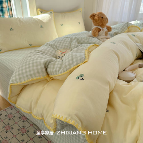 韩系贝壳绣丨软糯糯纯棉四件套