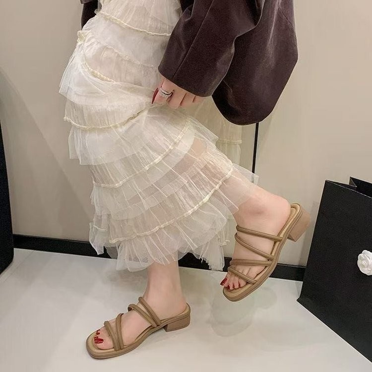 两穿法式晚风凉鞋女款2026夏季新款韩版细带仙女温柔粗跟拖鞋外穿
